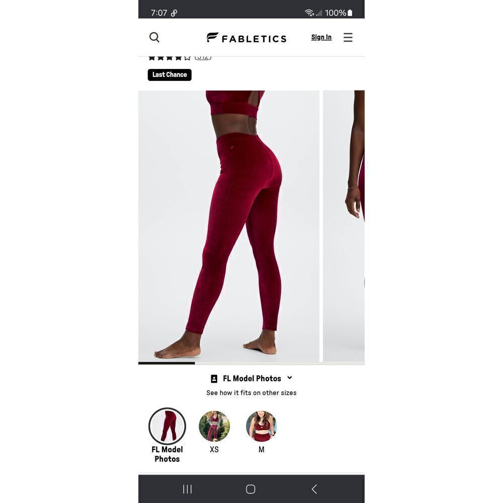 New Small Fabletic Cherry Burst Emma Velour Legging Athletic Athleisure Casual